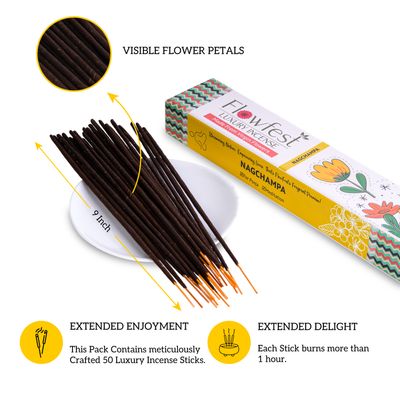 FlowFest Luxury Incense - Nagchampa (Pack of 1, 50 Sticks) - photo 3