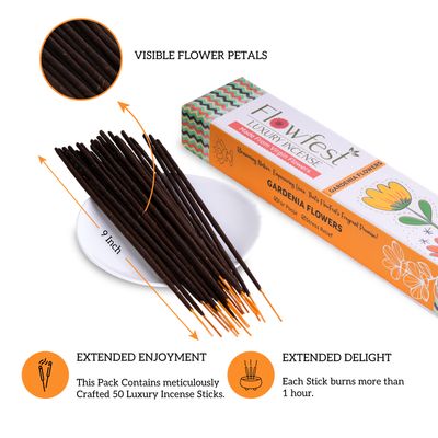 FlowFest Luxury Incense - Gardenia Flowers (Pack of 1, 50 Sticks) - photo 3